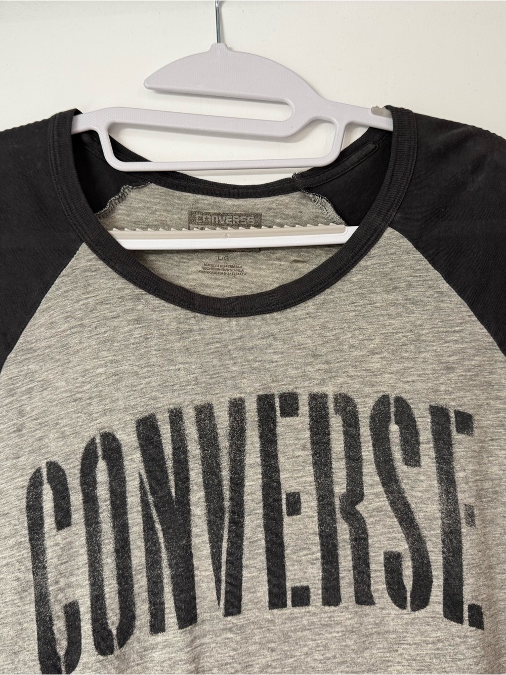 Converse Men’s Gray and Black Raglan 3/4 Sleeve Tee - Picture 2 of 7